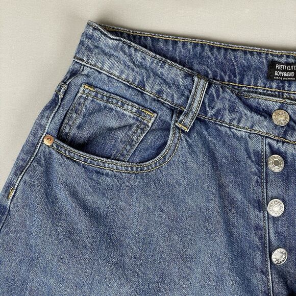 Pretty Little Thing Boyfriend Baggy Denim Jeans Women's US 10 Hi Rise Button Fly - Picture 5 of 16